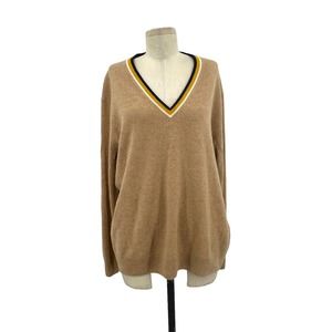 J. Crew Oversized Cashmere V-neck Sweater Heather Camel Muslin Mustard Large